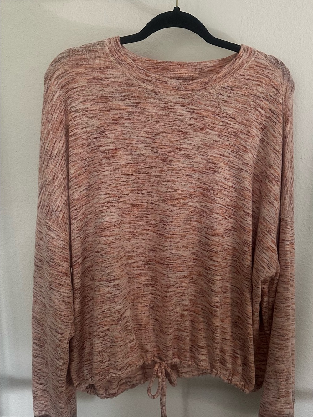 Aerie Oversized Pink Marled Crewneck Sweater with Drawstring Hem